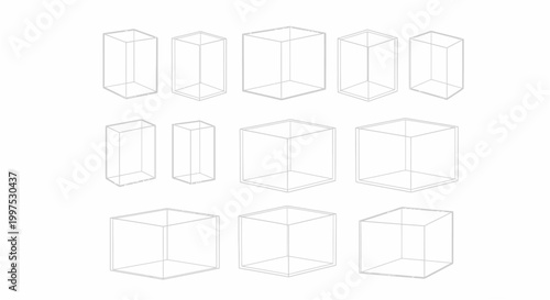 Geometric exploration a collection of wireframe cubes and rectangular prisms in varying orientations