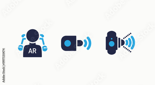 Augmented reality and camera technology icons with augmented technology interface futuristic innovation illustration perspective projection entertainment simulation computer software