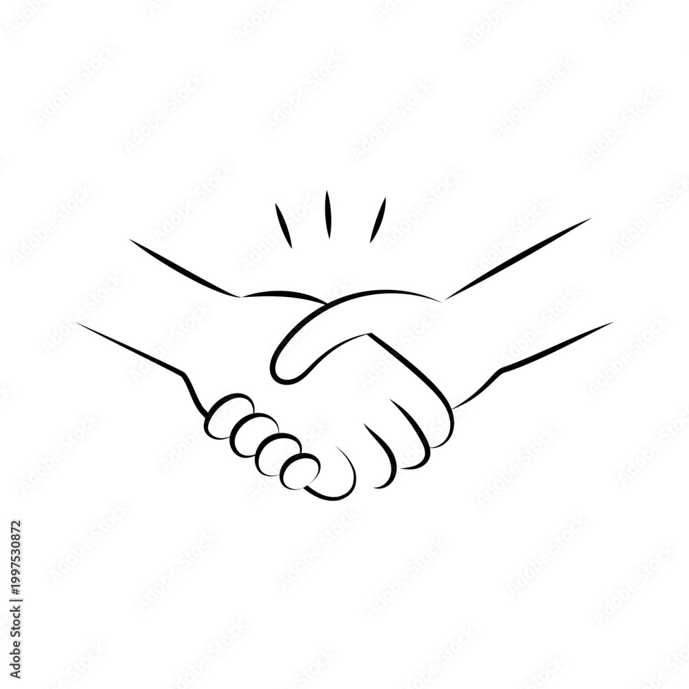 Obraz premium Minimalist line art vector illustration of a business handshake representing agreement successful partnership deal meeting and collaboration in simple black and white style