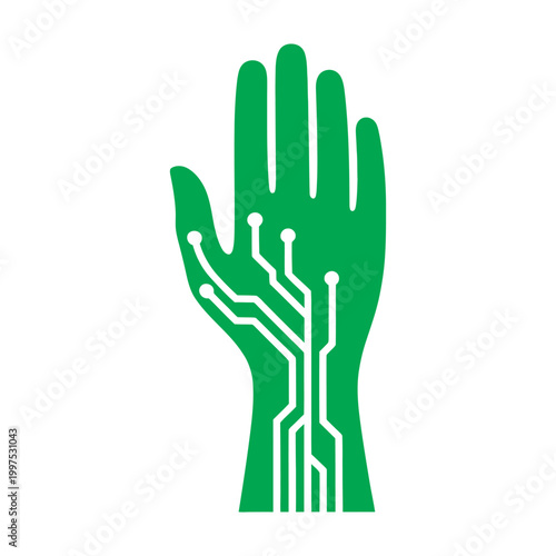 Digital Hand Circuit Technology Logo – AI, Innovation, Human Tech Connection Vector Illustration