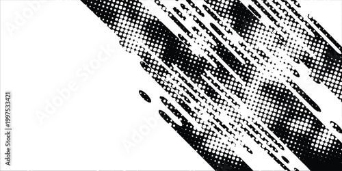 Abstract black and white halftone pattern with diagonal lines