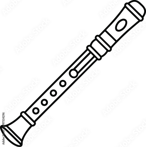 Elegant Outline Vector Icon of a Simple Flute Musical Instrument for School Education and Orchestra