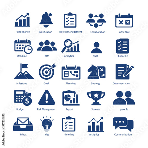 Project Management Icon Set   Business Workflow, Team Collaboration, Planning & Analytics