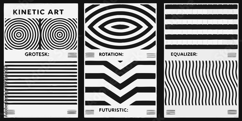 monochrome kinetic art patterns with grotesk rotation and equalizer designs