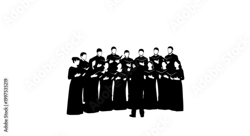 Choir singers performing with music books and a conductor silhouette illustration