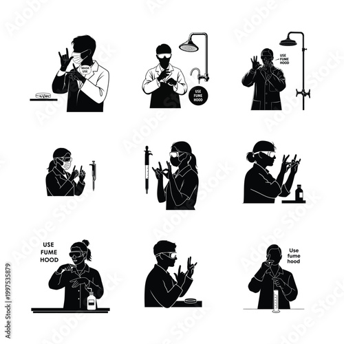 Biotechnology Lab Workers Handling Organic Samples Silhouettes Dna Research and Analysis Vector Set