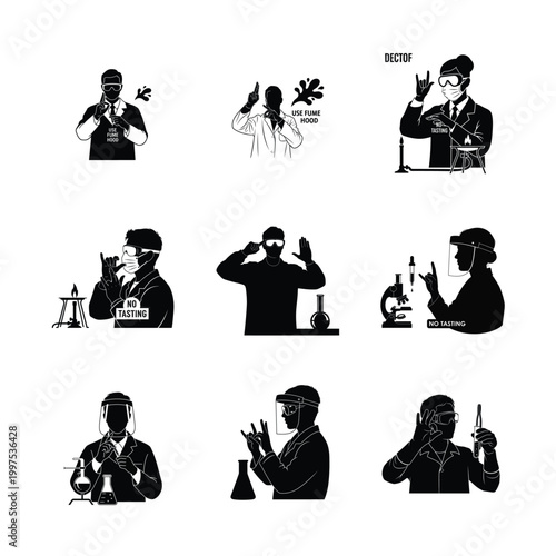 General Science Laboratory Workday Activities Silhouettes Note Taking, Tool Handling, and Observation