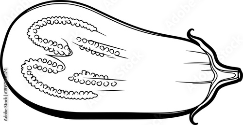 Black silhouette of a halved eggplant isolated on white background
