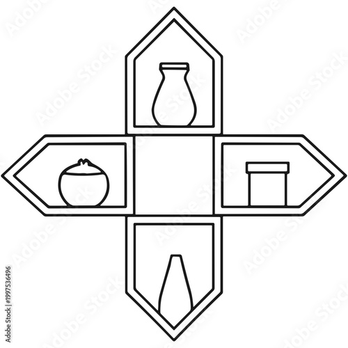 Wall Shelves with Decor Line Icon Vector Illustration