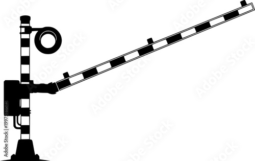 Black silhouette of a railroad crossing gate on a isolated on white background
