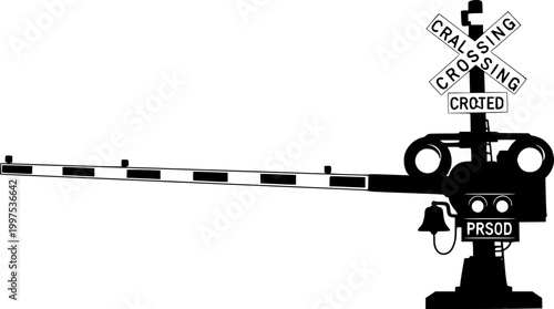 Black silhouette of a railroad crossing gate on a isolated on white background
