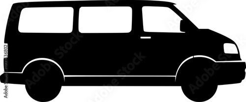 Black silhouette of a van against a isolated on white background
