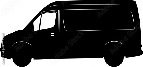 Black silhouette of a van against a isolated on white background
