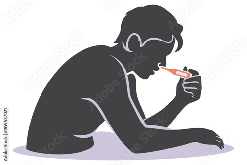 Silhouette of a sick person holding a thermometer to their nose, representing cold, flu, or respiratory illness symptoms