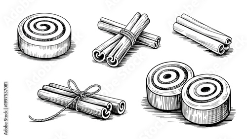 Set of four mechanical roller and gear assembly illustrations Vector