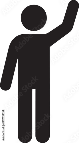 Simple black silhouette of a person waving with raised arm