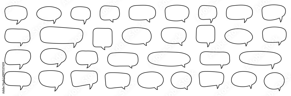 Fototapeta premium Speech Bubble Outline Icon Set with Circle, Rectangle and Square Blank Shapes