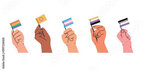 Hands holding flags of sexual orientation