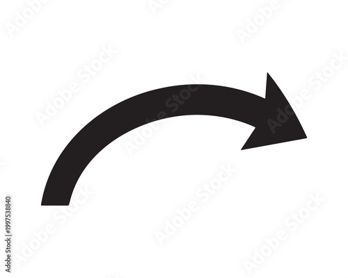 create picture for the prompt:  Bold black curved arrow pointing right, thick body with smooth curve, minimalist vector style, geometric design, symbolizing direction