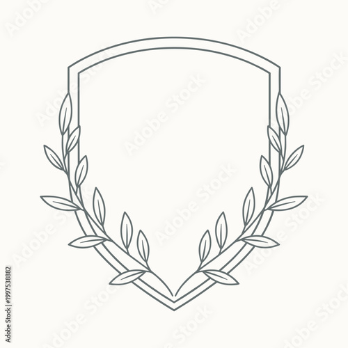 Ornamental crest frame with curved botanical branches in minimalist