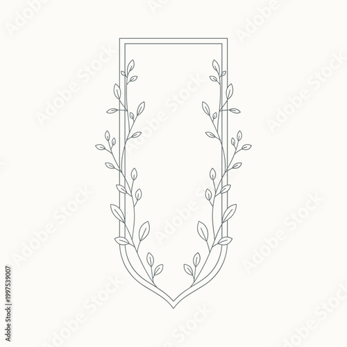 Vertical laurel crest symbol with elongated branches in simple outline style