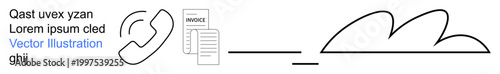 Business communication, billing processes, document management, digital services, symbolic minimalism, cloud-based solutions. Phone, invoice and cloud sketch. Business communication and billing