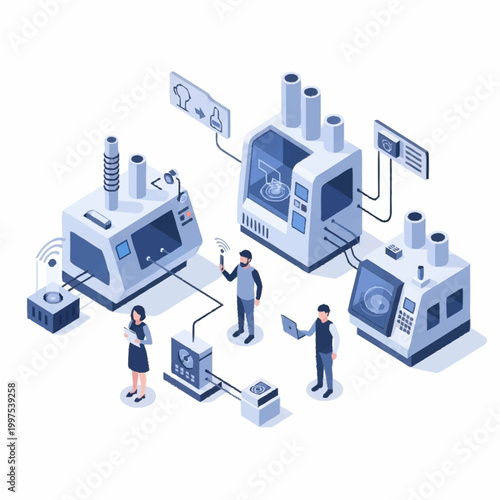 Modern automated factory production line with people and technology.