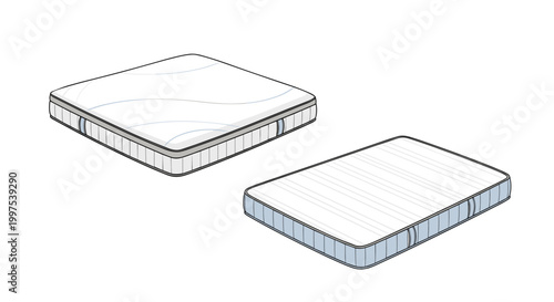 Comparison of two different mattress designs showing a thick pillow-top model and a standard quilted orthopedic model.