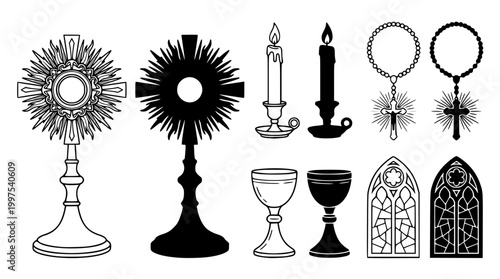 Collection of religious vector icons for church design project