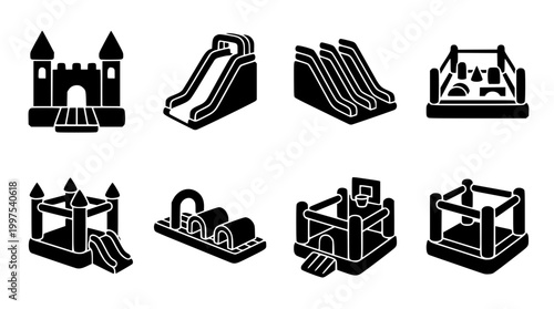 Vector illustration graphic design of inflatable bounce house icons