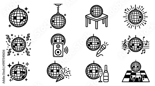 Sparkling disco ball party vector illustration icons for celebration