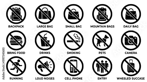 Collection of prohibited activities and items vector graphic design