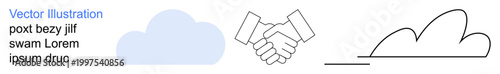 Collaboration, technology, cloud computing, partnerships, digital storage, business relations. Handshake, cloud and storage icon in vector graphics. Collaboration and technology concept
