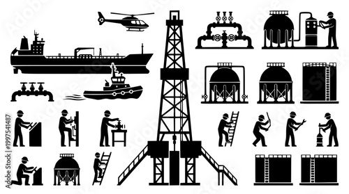 Vector graphic collection of oil and gas industry icons