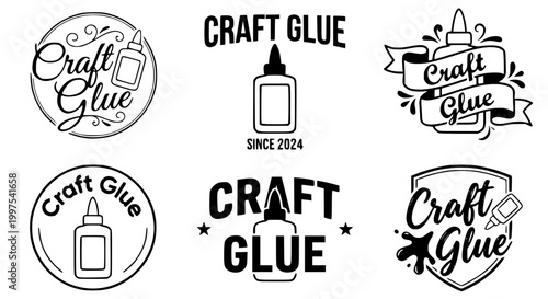 Collection of creative craft glue bottle logo design templates