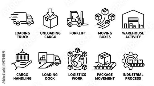 Set of ten logistics and supply chain line vector icons
