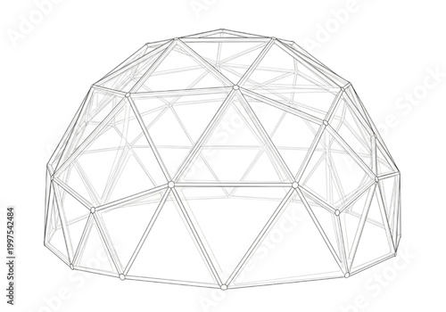 CAD 3D Wireframe Model of a geodesic dome structure on a white background