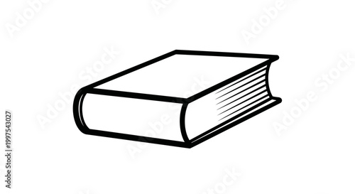 Hand-drawn illustration of a closed book, simple line art on white background.