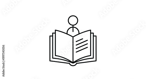 Minimalist Icon of Person Reading Open Book, Education and Knowledge Concept