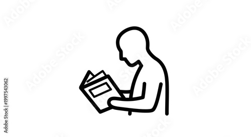 Minimalist line art of a person reading a book