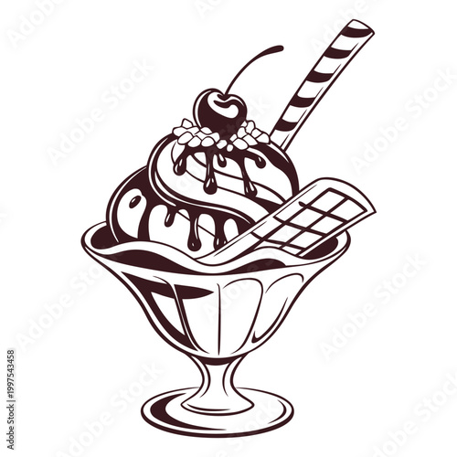Luxury Ice Cream Sundae Wafer Silhouette Vector Illustration