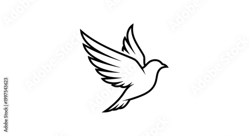 Elegant line art dove in flight, symbol of peace, freedom, hope, and new beginnings.
