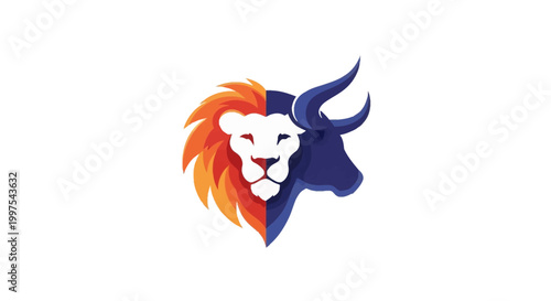 Lion and Bull Hybrid Icon, Symbolizing Strength and Finance