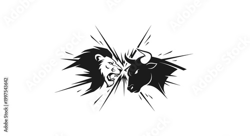 Lion vs Bull Confrontation - Stock Market Symbolism