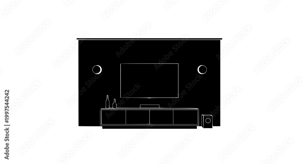 Fototapeta premium Minimalist Home Theater Entertainment System Silhouette Illustration