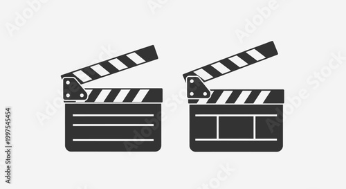 A minimalist flat vector illustration of two film clapperboards (movie slates).