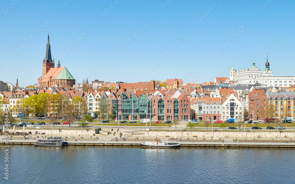 Obraz premium The waterfront in Szczecin on the Oder River, Poland.