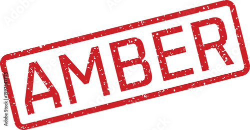Distinct red rubber stamp showing the word AMBER in a rectangular outline on a bright white surface