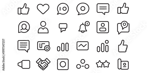 Influencer web icons in line style. Content, Community, Promotion, Influencer, Social Media, Ambassador. Vector Illustration.