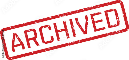 Grungy red stamp displaying the word ARCHIVED within a rectangular border, isolated on a bright white surface